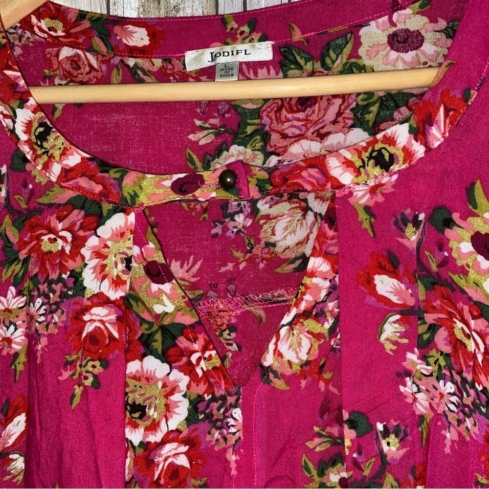 Jodifl Pink Button Neck Floral Tunic Dress - Picture 3 of 6